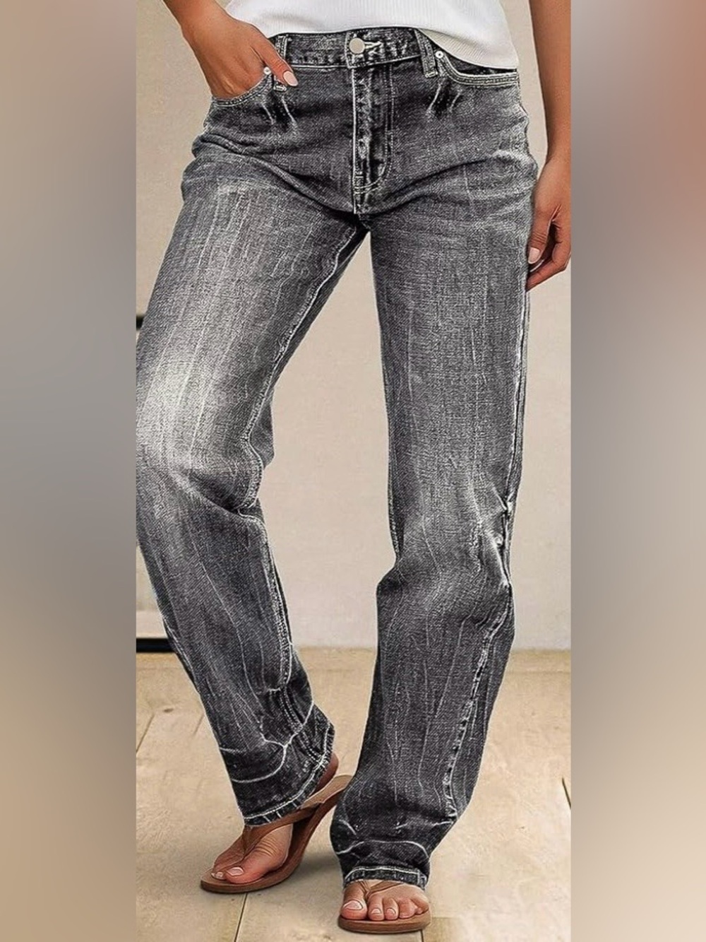 Flamingals Straight Leg Mid Rise Jeans with Unique Gray Wash Size Small NWT